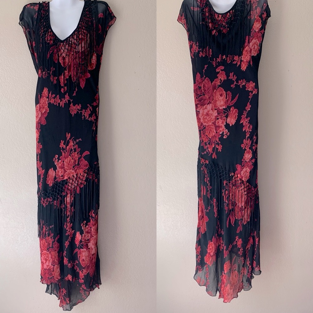 Temptations Black Maxi Dress with Red Floral Print
